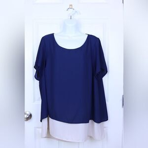 Torrid Women’s Tunic Style Pleated Top Navy Blue Pink Size One